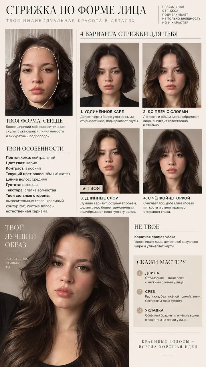 Определение формы лица по фото: форма «сердце» и стрижки, которые ей подходят