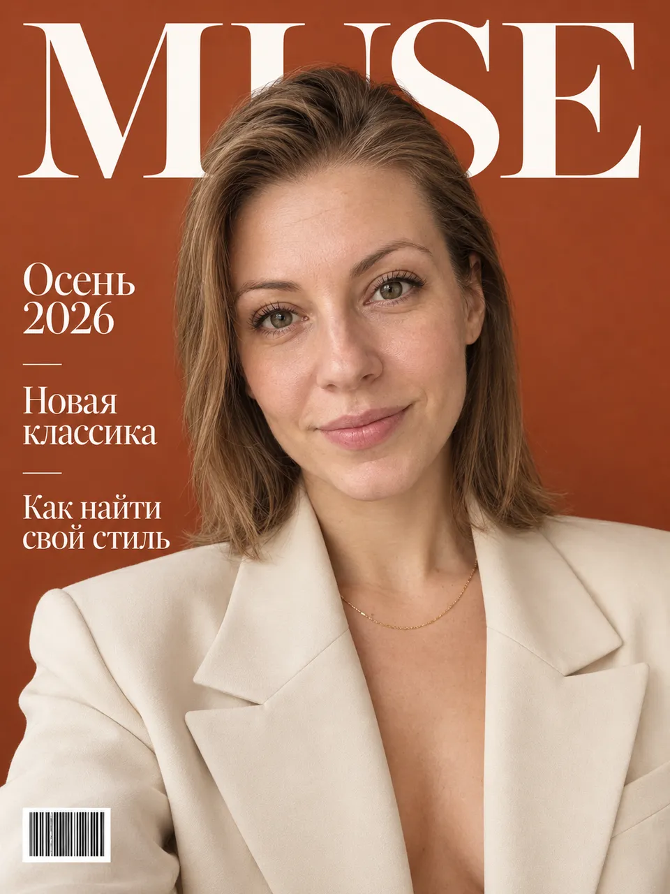 Обложка модного журнала с фото девушки: название MUSE и заголовки на русском